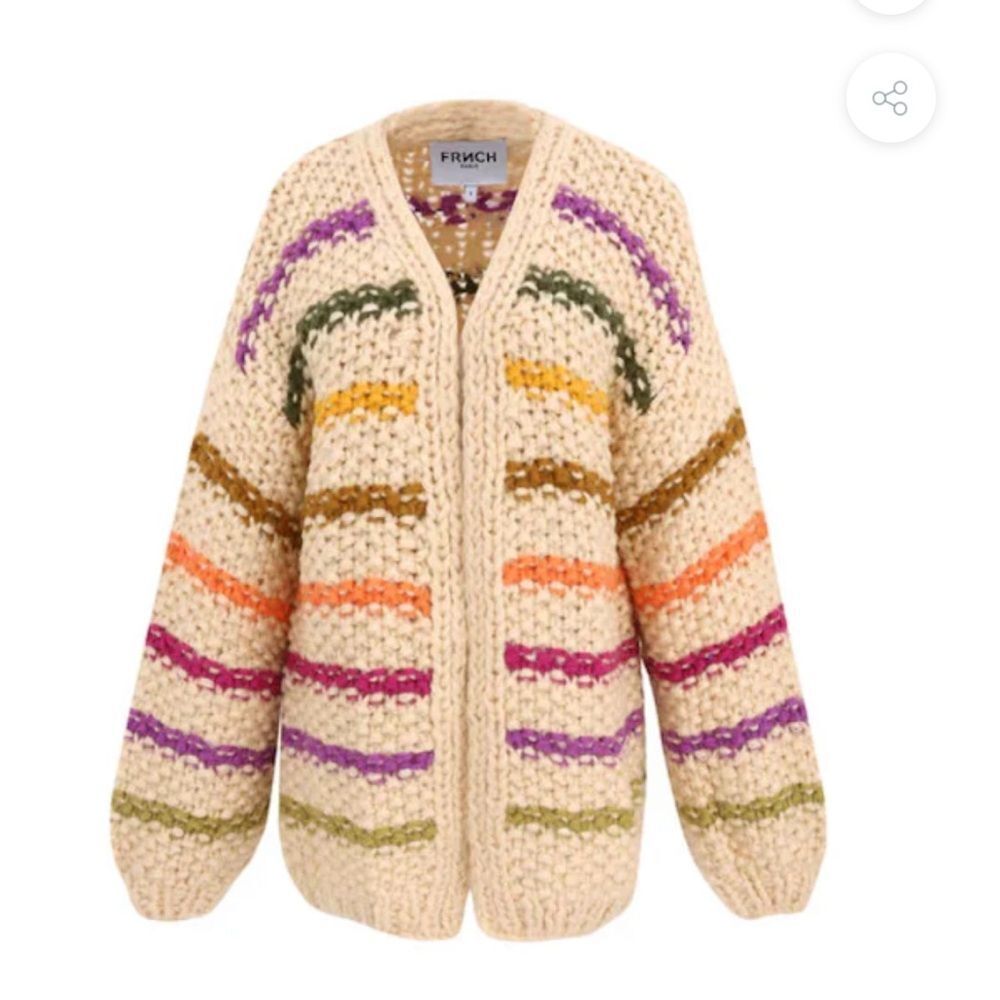 Frnch Paris Multicolor Rainbow Striped Chunky Knit Open Style Cardigan Bohemian